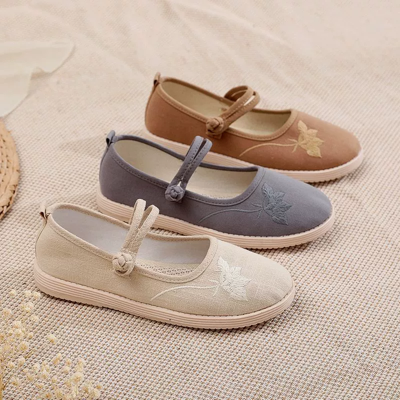 Весенне-летняя обувь с вышивкой, старая пекинская тканевая обувь, женская обувь династии Хань в этническом стиле, мягкая подошва, древний стиль, элегантные туфли на плоской подошве, туфли для чайного искусства.