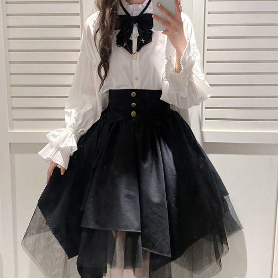 Real shot Gothic style shirt irregular waist mesh SK skirt lolita shirt retro Lady suit