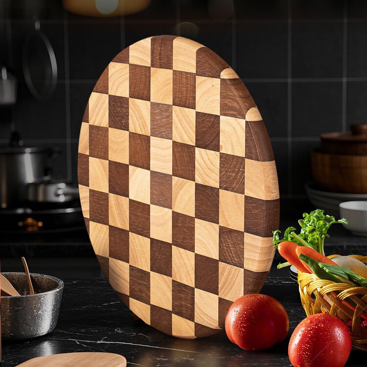 Checkered Board Food-Grade Cutting Board for Cutting Fruit, Household Round Cooked Food Cutting Board, Supplementary Food Board, Solid Wood Sticky Board
