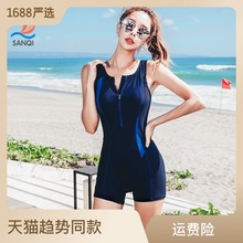 三奇连体游泳衣 泡温泉保守大码韩国ins泳衣女平角专业运动泳装女