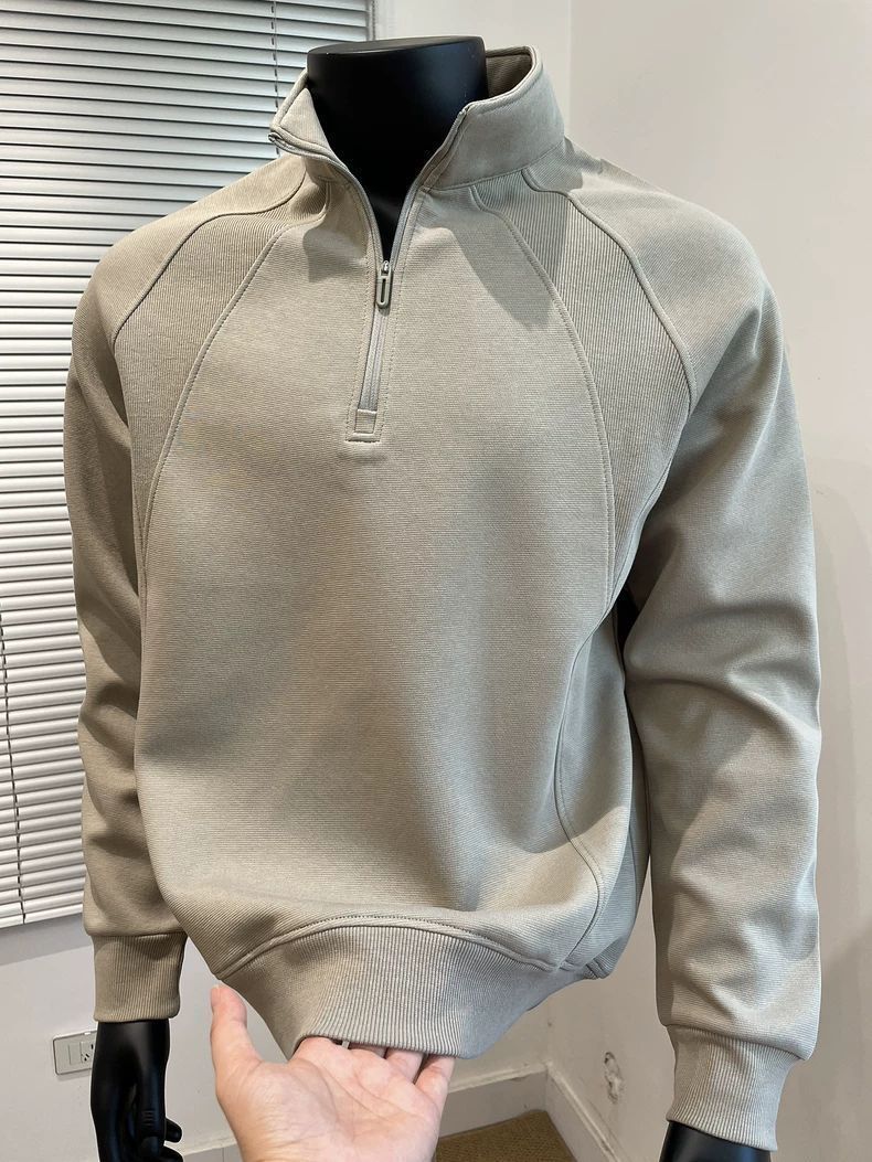 Men's Patchwork Stand Collar Pullover Sweatshirt Thermal Top_voghion.com