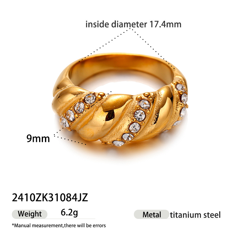 Anillo de acero inoxidable europeo y americano de Tena, diseño de nicho femenino, anillo de acero de titanio con incrustaciones de todo fósforo, joyería de explosión transfronteriza