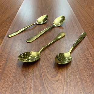 Stainless Steel Gold-Plated Tea Spoon with Gold-Plated Pointed Handle, 1010 Round Handle Gold Small Spoon, Teaspoon, Stirring Spoon Wholesale