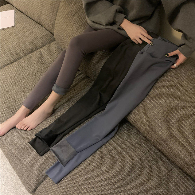鲨鱼皮打底裤女秋冬外穿弹力芭比裤紧身瘦腿小脚裤高腰加绒保暖裤