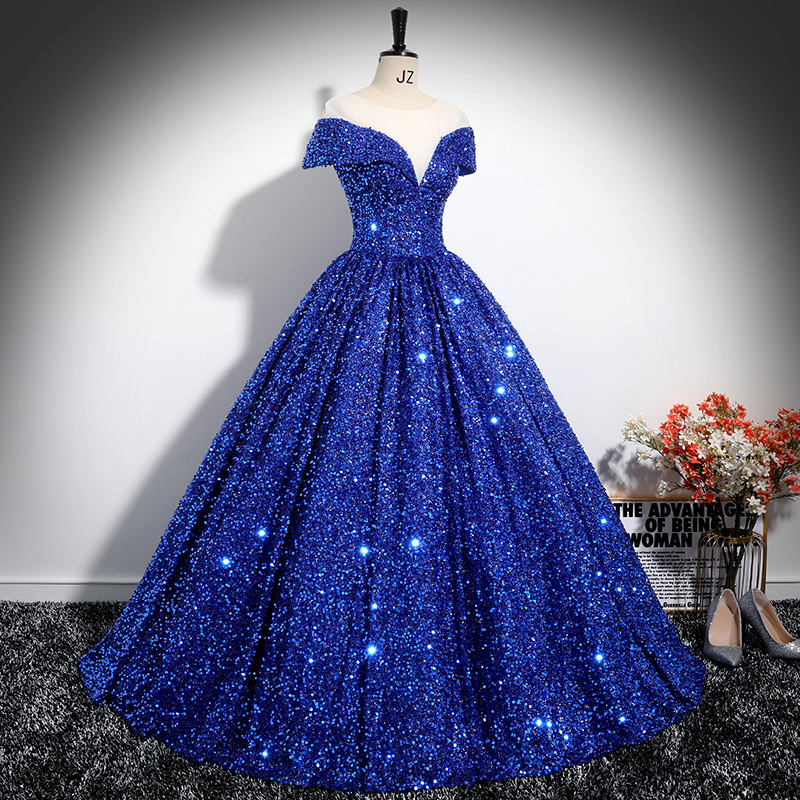 Vêtements pour femmes à paillettes, vêtements de performance solo sur scène luxueux et haut de gamme, réunion annuelle d'examen d'art vocal, jupe bouffante_voghion.com