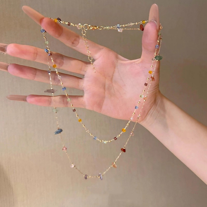 「遇见彩虹」多巴胺彩色方块石头项链夏日甜美精致百搭叠戴锁骨链
