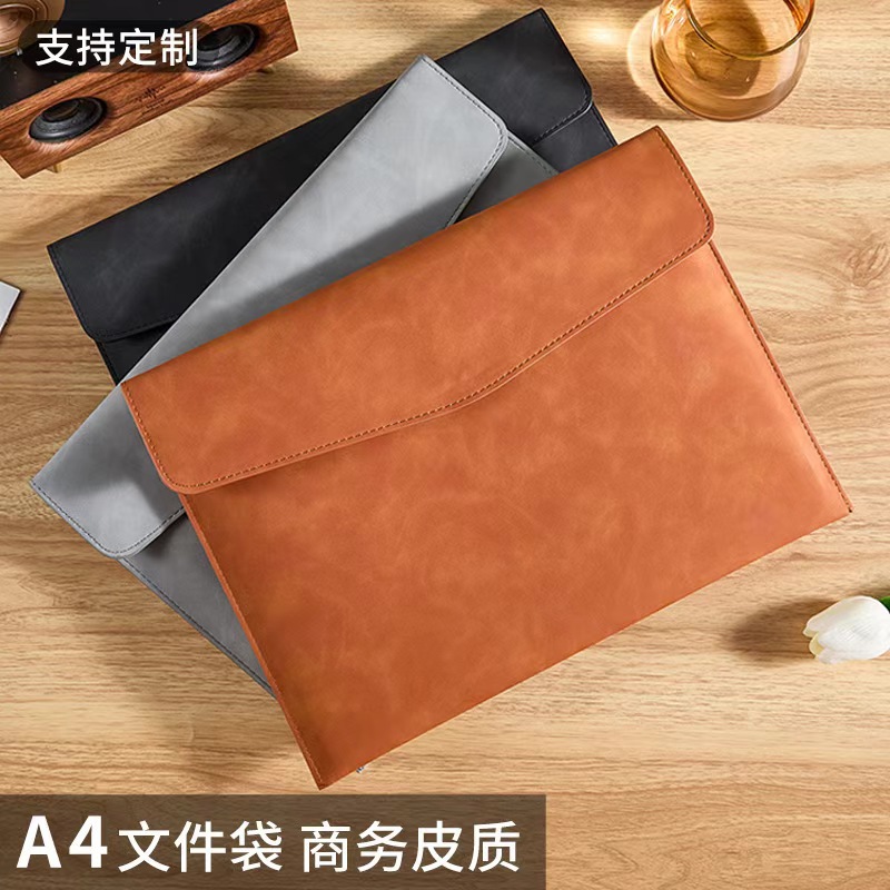 Bolsa de archivo de cuero A4 simple retrógrado de una sola capa a prueba de agua bolsa de reunión de negocios de gran capacidad
