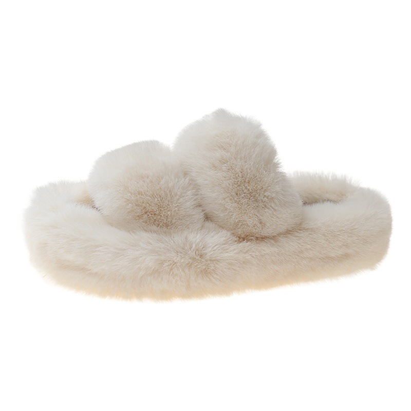 ¡Super caliente! Zapatillas de felpa de color caramelo estilo coreano zapatos de peep toe de doble correa para el hogar zapatos de felpa de suela gruesa diarios