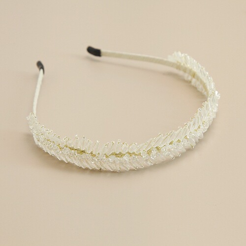 Handmade crystal headband for women, exquisite gradient beaded feather headband, light luxury Korean high-end pressed bridal hair accessory
