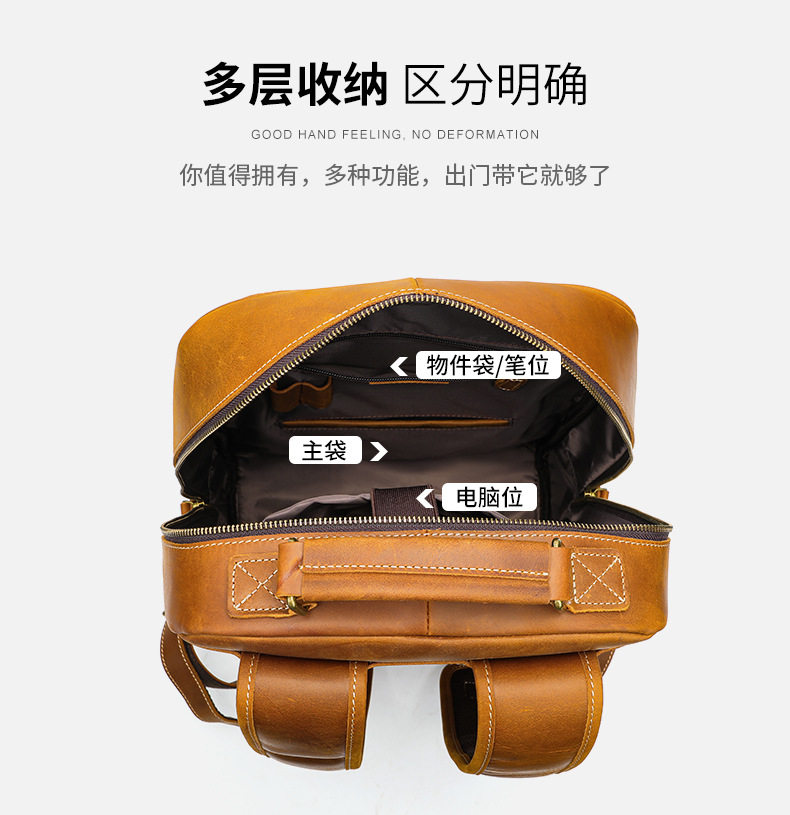 Ba lô nam da bò thật da ngựa điên , balo du lịch đựng laptop 16 inch — 2259 màu đen nổi, 2252 màu đen rơi tự nhiên, Phiên bản nâng cấp màu cà phê 2252, Màu nâu ngựa điên 2252 chi tiết 17