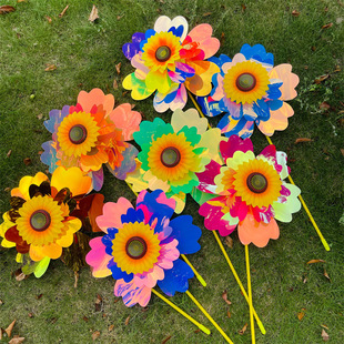 Double-layer color film color change sunflower windmill outdoor plug-in festival layout props advertising real estate decorations wholesale