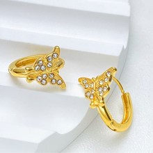 跨境新品 超闪蝴蝶金色耳环小众高级感满钻真空镀18K金饰品女耳饰