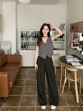 韩版休闲套装女夏季复古气质西装马甲背心黑色休闲阔腿裤子两件套