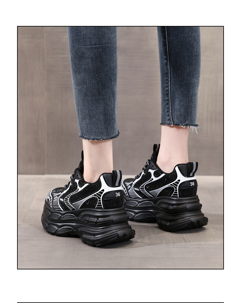 Giày sneaker nữ đế dày tăng chiều cao phối đá rhinestone — Màu đen chi tiết 19