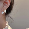 Fashionable universal advanced earrings from pearl with bow, silver needle, flowered, high-quality style, silver 925 sample