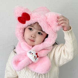 Winter Kidsren's Hat Scarf All-In-One Hat for Boys and Girls Thickeneded and Warm Baby Cute Baby Cartoon Windproof Ear Protection
