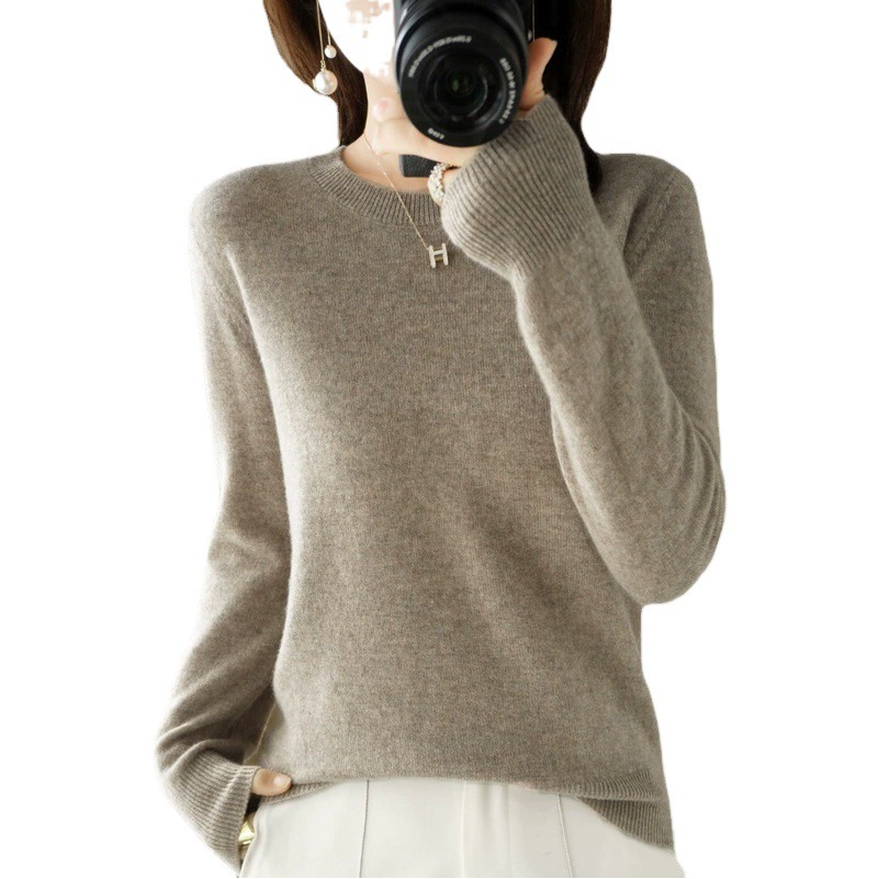Осенне-Зимний новый свитер с круглым вырезом, Женский пуловер, Однотонный свитер с длинным рукавом, женская тонкая внутренняя короткая нижняя рубашка