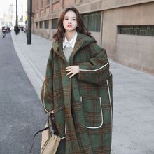 胖MM特大码300斤复古格子毛呢外套女韩版宽松加厚中长款呢子大衣2