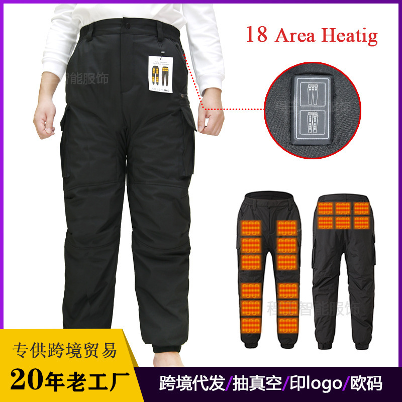 Nuevos pantalones de algodón de calefacción térmica inteligente con carga de plumón y engrosamiento de plumón para hombres y mujeres pantalones de abrigo al aire libre