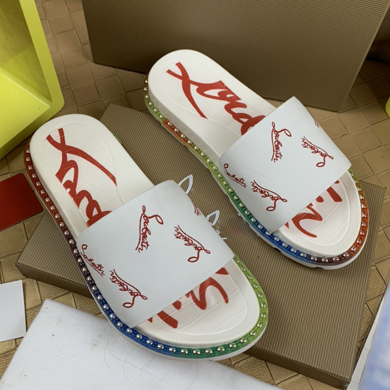 リベットスリッパメンズライト高級レタートレンディブランドアウターファッションシューズヨーロッパ新作夏カラーブロック厚底ビーチサンダル|undefined