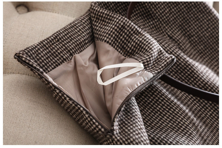 Chân váy nữ ca rô houndstooth cạp cao xẻ tà dáng ôm tôn dáng — Ca rô, Màu xám chi tiết 3