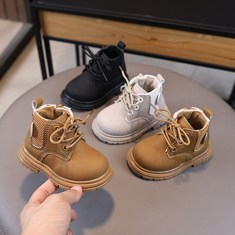 A generation of autumn and winter new baby martin boots fleece-lined leather boots 1-2 years old baby boys and girls toddler shoes leather shoes 3