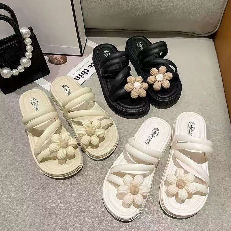 新しいフラワーサンダル女性の厚底ノンスリップ新しい夏の妖精スタイルの外出ツーウェアソフトソールスリッパローマンカジュアル|undefined