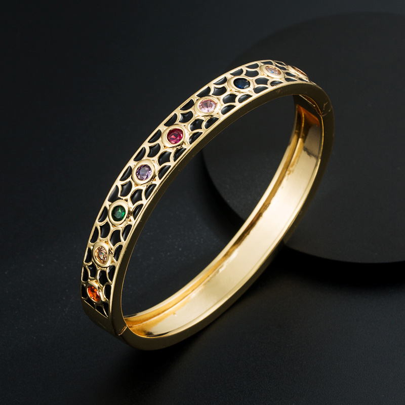 Fashion New Copper-Plated Gold Micro Inlaid Zircon Enamel Full Diamond Bracelet