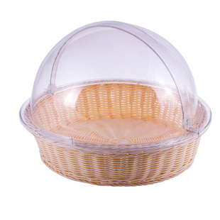 Factory Direct Sales Transparent Pc Round Food Snack Imitation Rattan Pastry Basket Supermarket Trial Transparent Snack Cake Basket
