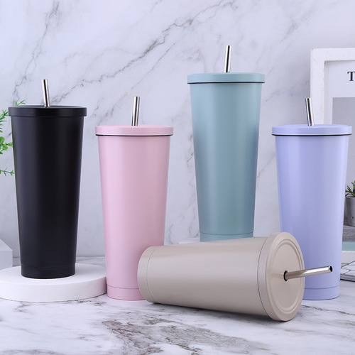 Supply large capacity stainless steel vacuum straw cup, can hold bubble tea, insulation advertising straw cups