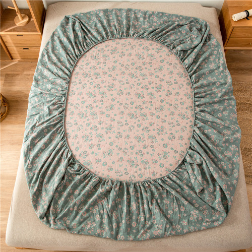 Pure cotton yarn-dyed jacquard double-layer gauze fitted sheet single product cotton gauze mattress protector bed cover bed cover single bedding product