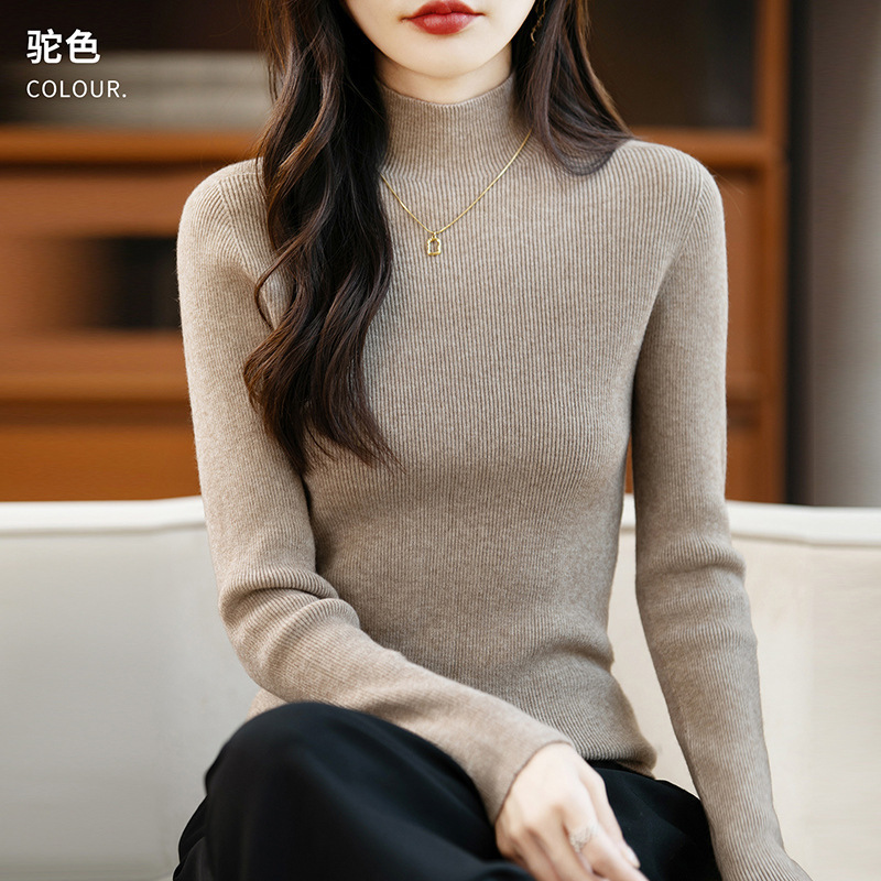 Women's half-high collar base shirt, fine wool slim-fit knit top, early autumn 2026 Women's half-high collar base shirt, fine wool slim-fit knit top, early autumn 2026