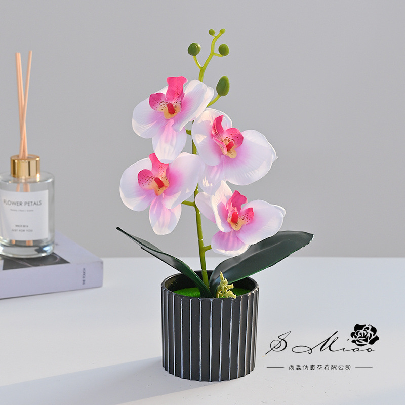 Orquídea Phalaenopsis Artificial en Bonsái, Suministrada Directamente por el Fabricante, Plantas Artificiales Creativas para Decoración de Interiores, Flores Artificiales, Plantas en Maceta Simuladas
