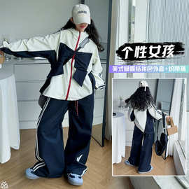 女童秋装波点针织拉链衫套装2025新款韩版中大童时尚休闲两件套潮