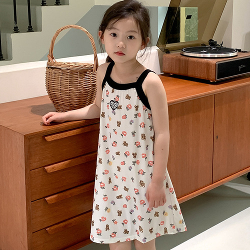 Summer Girls Tank Top Dress Cute Polka Dot Medium Children Flowery Home Dress Baby Beach Dress Sleep Dress Wholesale