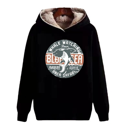 Factory Wholesale Autumn/Winter Lamb Wool Fleece Lined Thick Hooded Sweatshirt Men Loose Long Sleeve Base Shirt Couple Outwear