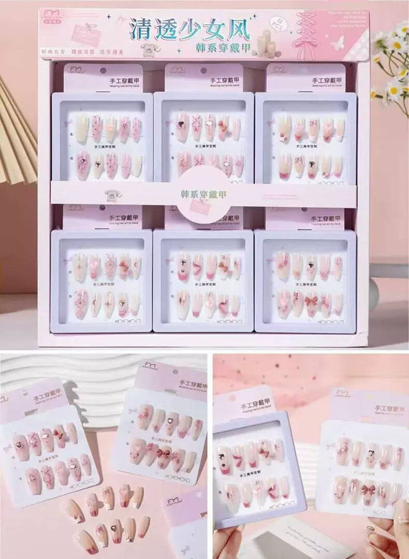 Nuevo desgaste de la serie de mariposa de uñas etiquetas de uñas niñas caja de almacenamiento transparente etiquetas de uñas falsas niñas etiquetas de uñas cortas