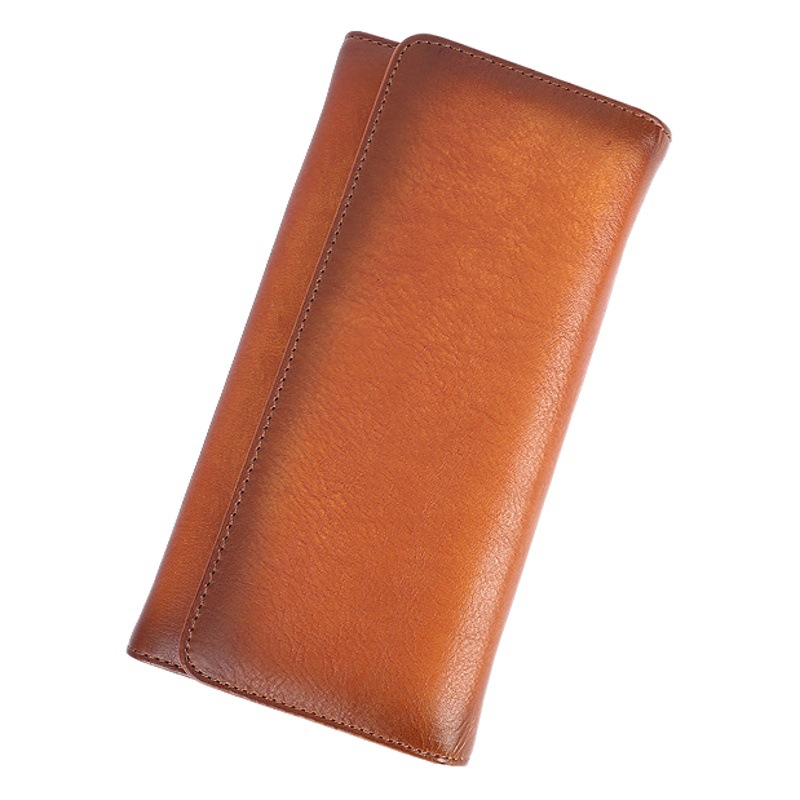 本革の財布の女性の新型のレトロな頭の層の牛革のカードの包みのシンプルな純色のボタンのハンドバッグの多機能の携帯電話の包み