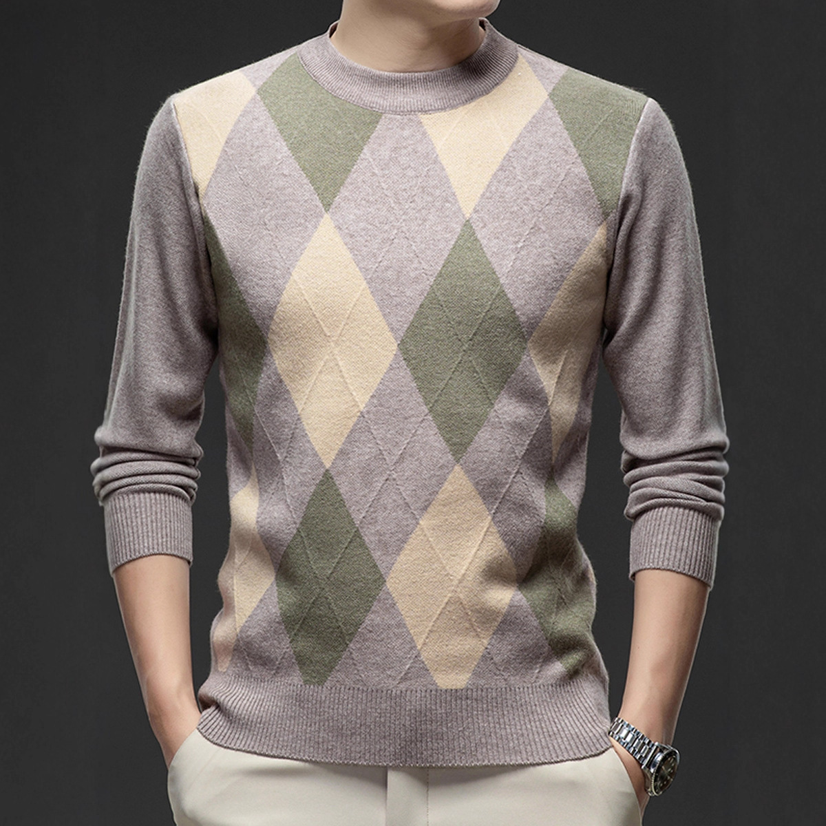 Autumn and Winter Thickeneded Warm Round Neck Knitwear Middle-Aged Men's Dad's Knitwear Loose Casual Bottoming Shirt Top