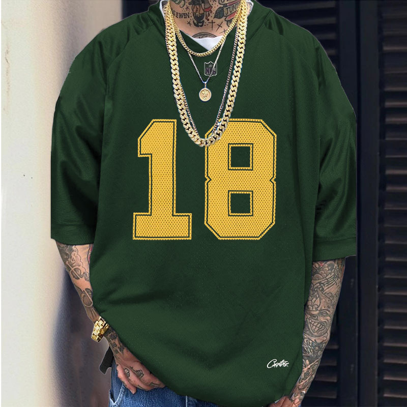 Mesh V Neck T-Shirt Men's Casual Large Size Short-Sleeved Small V Neck Raglan Sleeve T-Shirt Nfl Sportswear European and American