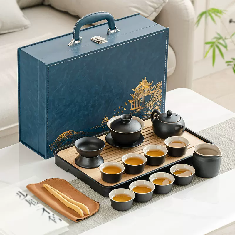黑陶功夫茶具套装全套家用办公室茶壶茶杯简约盖碗整套茶盘伴手礼