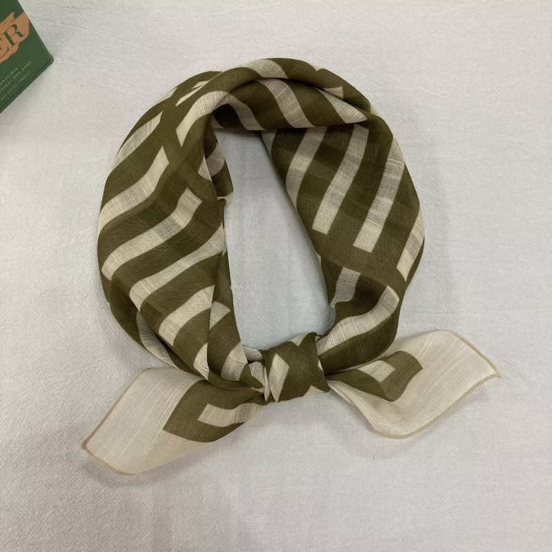 Korean-Style Striped Cotton and Linen Breathable Silk Scarf, Artistic Retro Small Square Scarf, Fashionable for Travel and Photoshoots, Hairband Wholesale