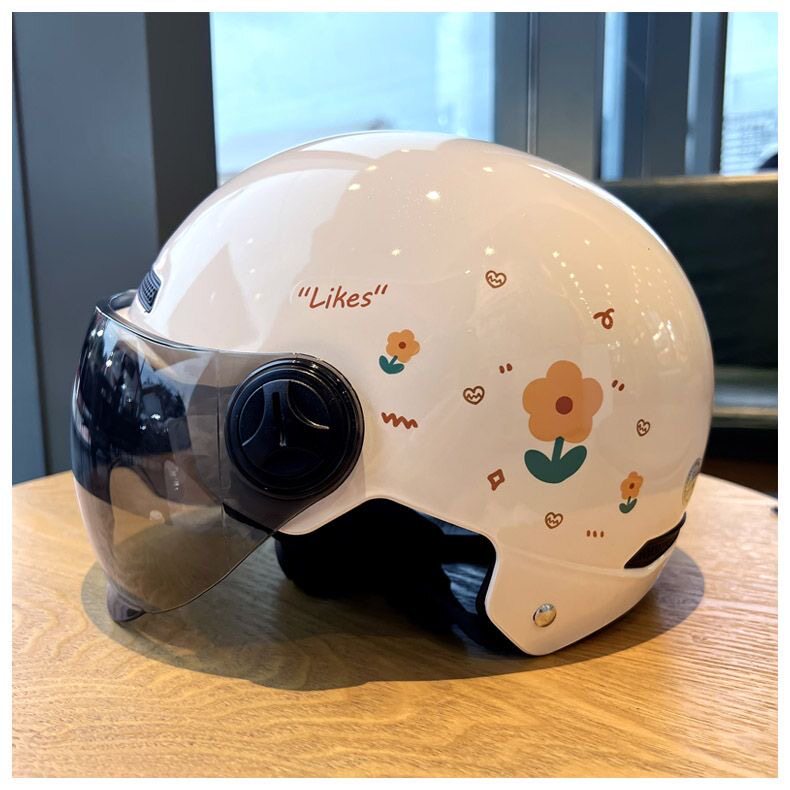 3C Certified Electric Vehicle Helmet for Women, Suitable for All Seasons, Sun Protection, National Standard Safety Helmet, Small Floral Design, Summer Half Helmet
