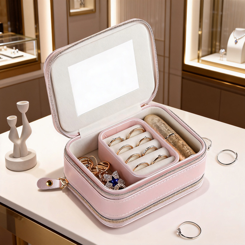 クロスボーダー旅行二重ジッパージュエリー収納ボックスクリエイティブポータブルネックレスイヤリングリングジュエリーボックスジュエリーボックス