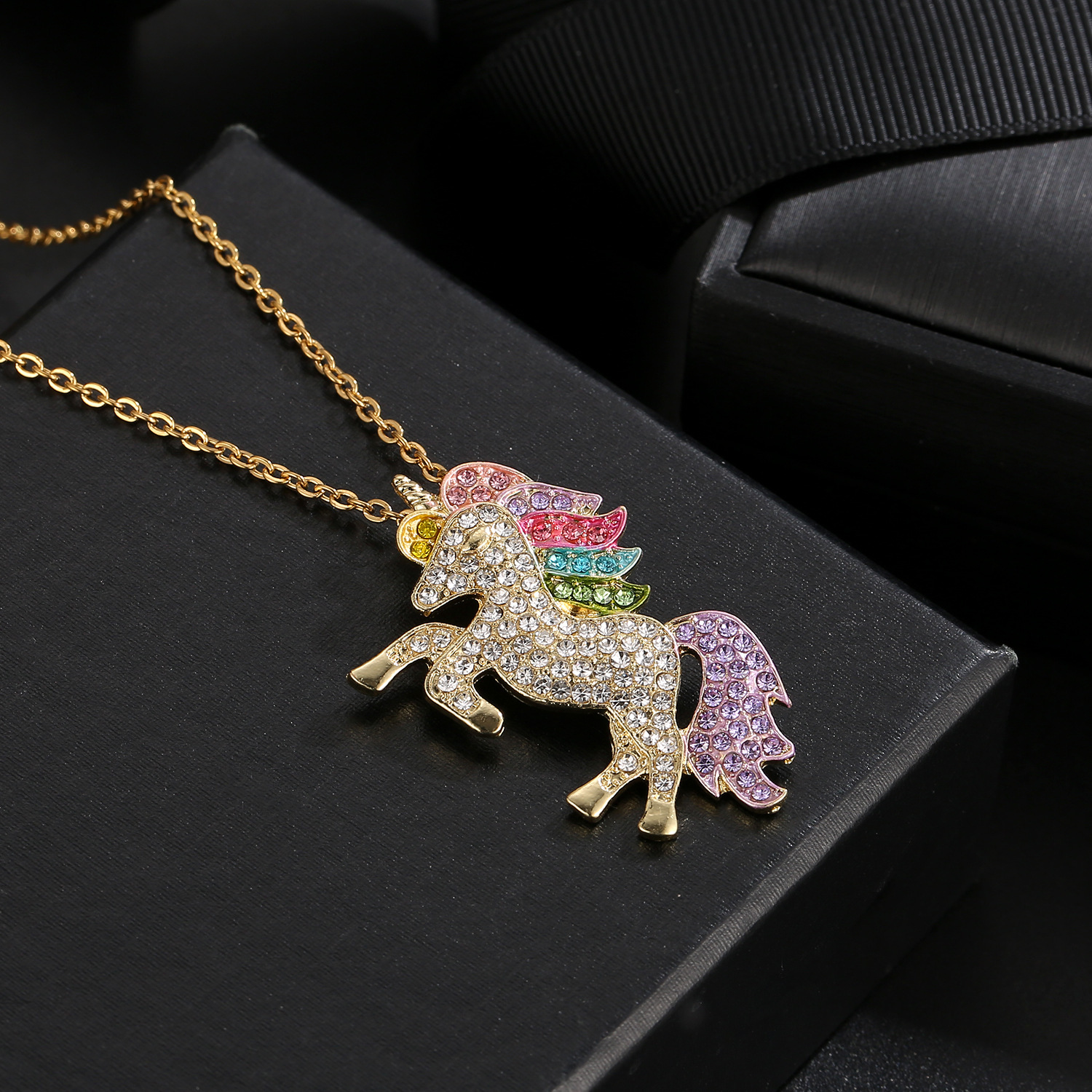 Cute Unicorn Alloy Plating Rhinestones Womenu0027S Pendant Necklace 1 Piece