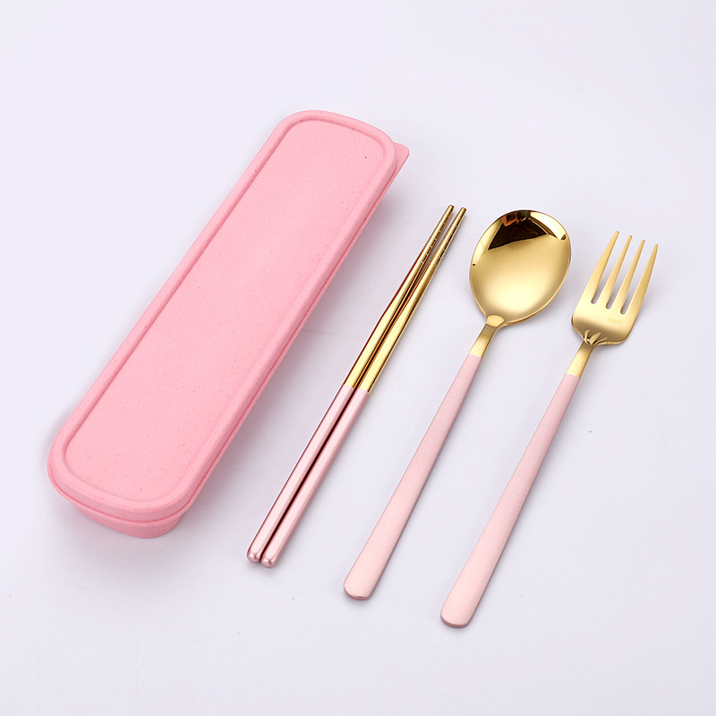 핑크 골드 스푼 포크 젓가락 3 종 세트