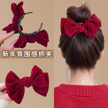 气质黑色蝴蝶结丸子头抓夹女2025新款盘发神器鲨鱼夹发卡发饰头饰