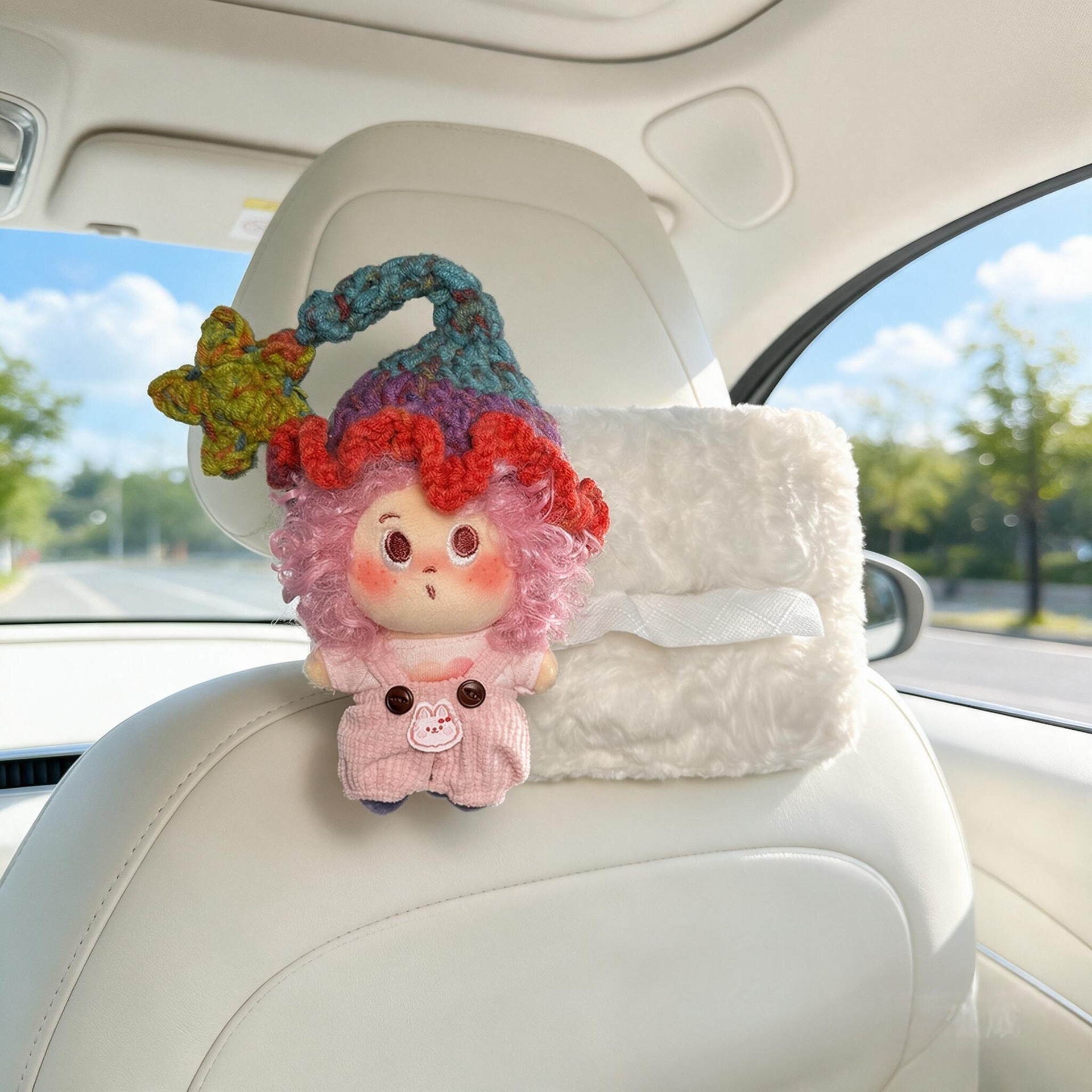 Curly hair, small freckles, car tissue box, 2026 new model, hanging tissue box for car rear headrest, stylish and elegant design for women