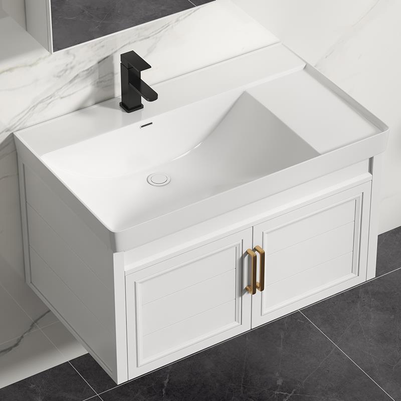 Profundo de gran tamaño de aluminio del espacio de baño combinación de gabinete de cerámica integrado lavabo de baño mesa de lavado