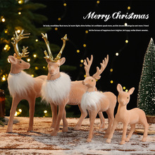 跨境圣诞装饰品卡通麋鹿仿真毛绒鹿动物麋鹿小摆件圣诞节玩具批发